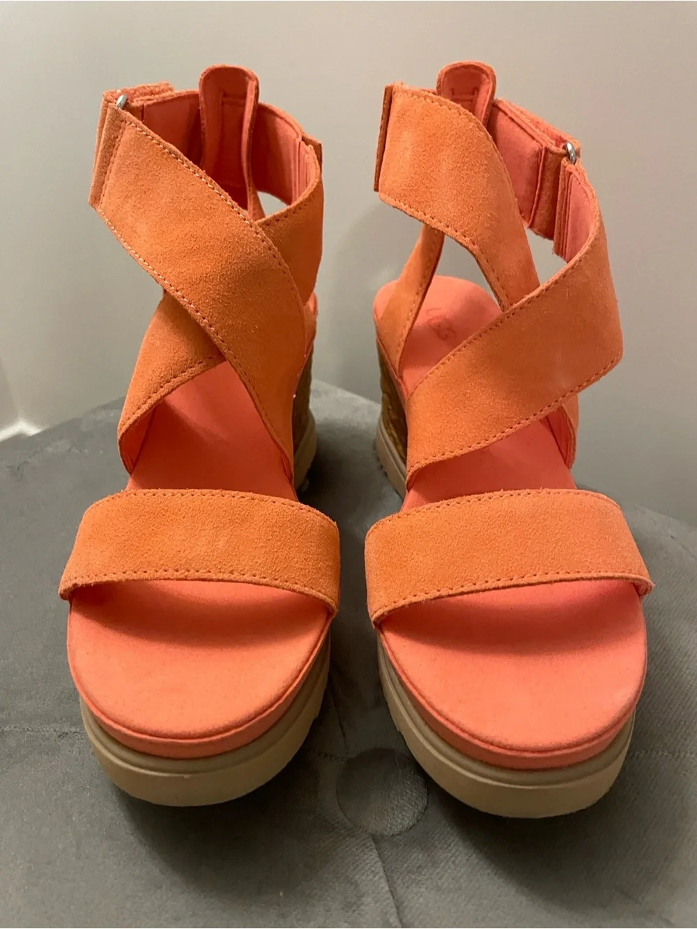 UGG Coral Suede Braided Wedge Sandals with Ankle Strap